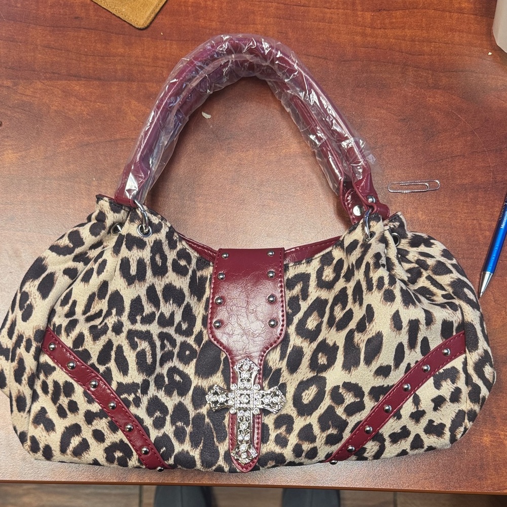 SHEIN Leopard Print Shoulder Bag with Red Accents